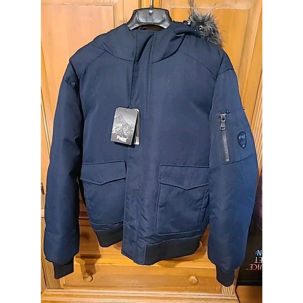 Pajar Mens Lucas Down Jacket With Faux Fur Hood Size:L NAVY SILVER!!